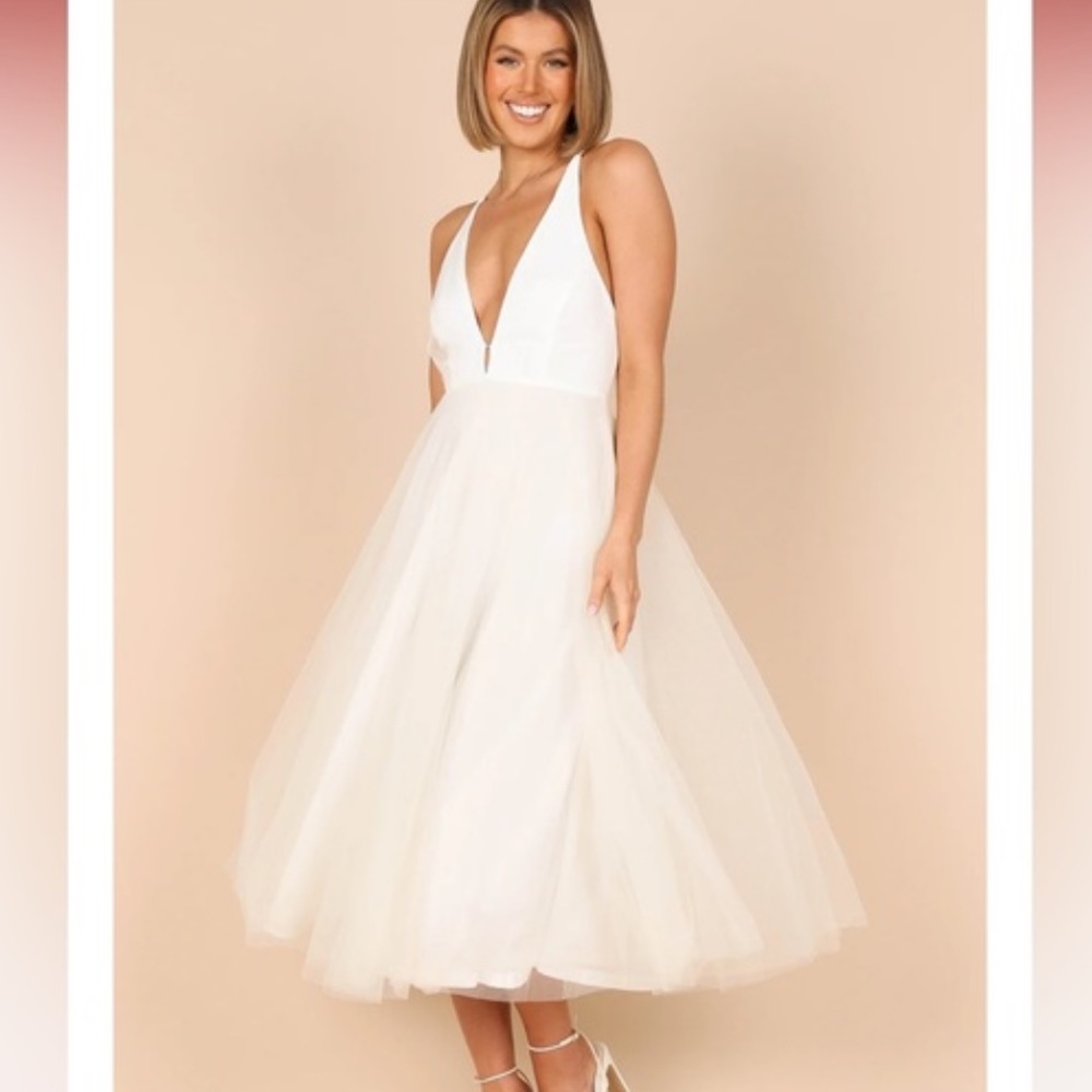 Petal & Pup Off White Tulle Avina Midi Dress